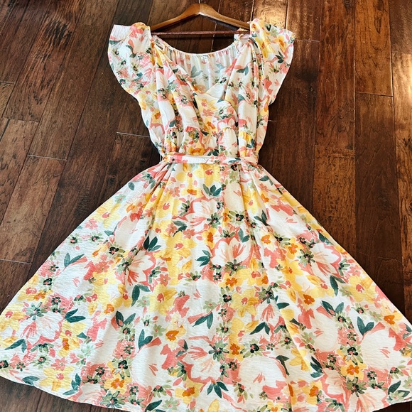 NWOT Boho Floral Midi Dress 4X Cottagecore Belted Flow - Picture 10 of 11